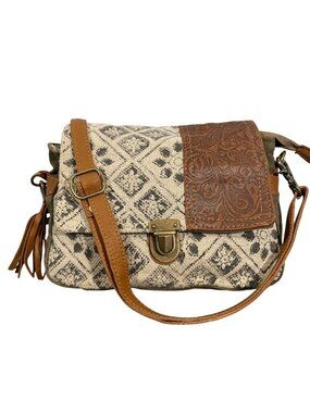 Myra bag Canvas & Leather Crossbody Bag With Floral Embossed Flap western